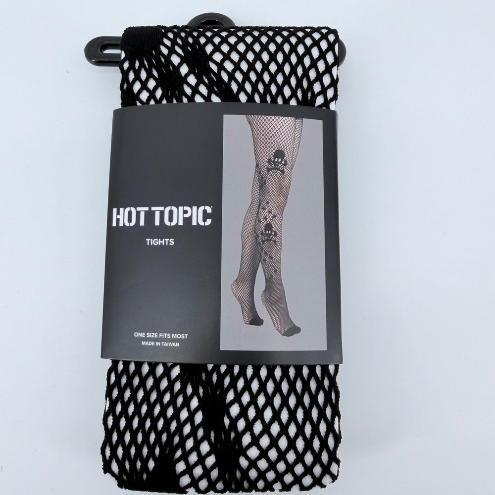 Hot Topic Skull Crossbones Fishnet Tights Black One Size Goth Punk Halloween NWT